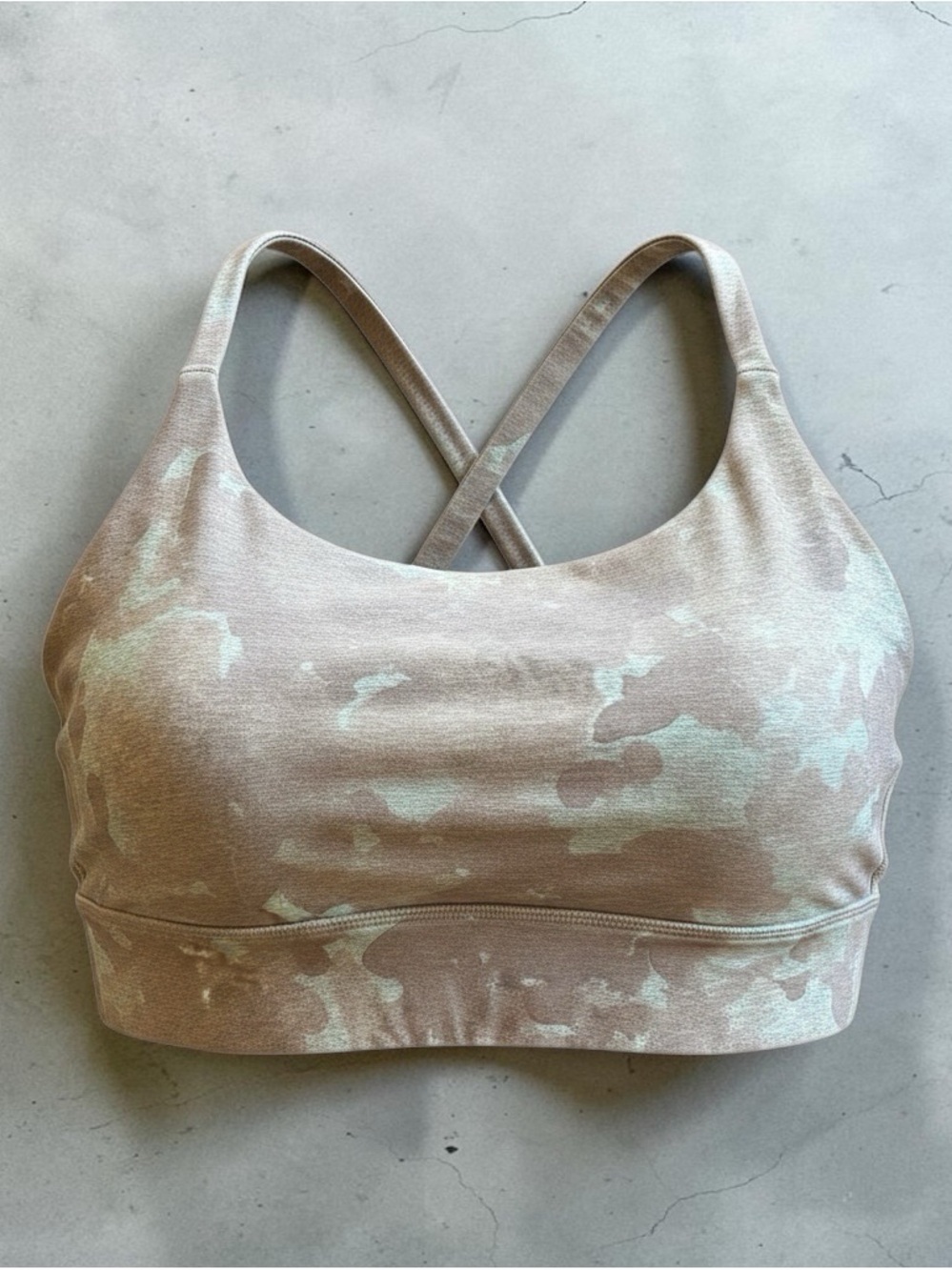 Vuori Pink and Light GrayCamo Crisscross Sports Bra